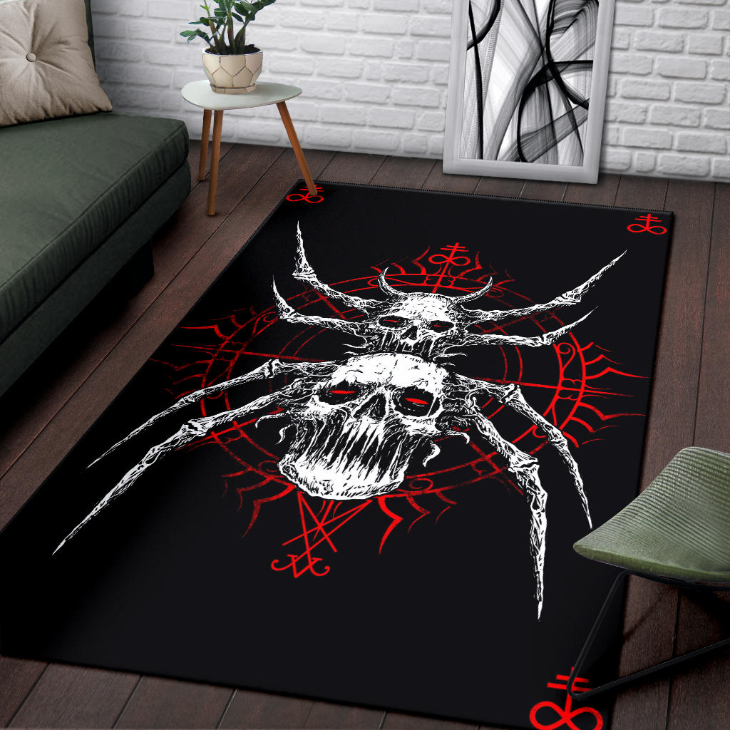 Skull Gothic Satanic Spider Area Rug Red Version