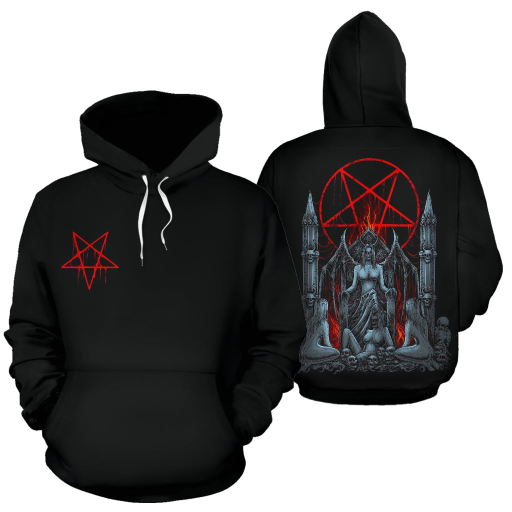 Skull Satanic Pentagram Demon Lust Throne Hoodie Color Version