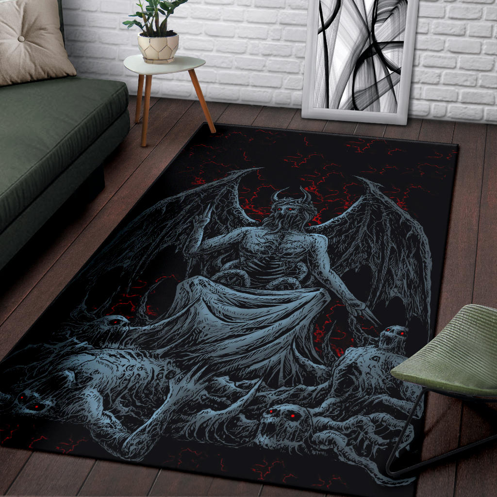 Skull Skeleton Satanic Bat Wing Demon God Area Rug Color Version
