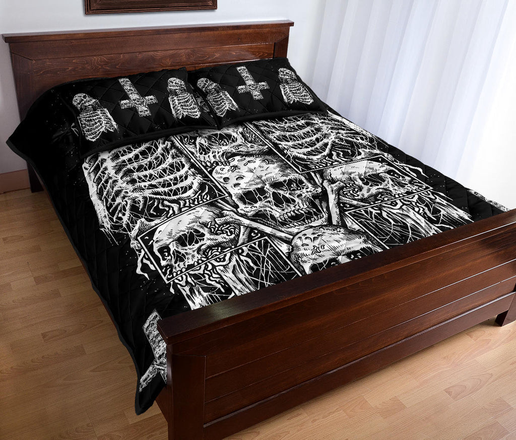 Skull Satanic Cross Quilt 3 Piece Bed Set