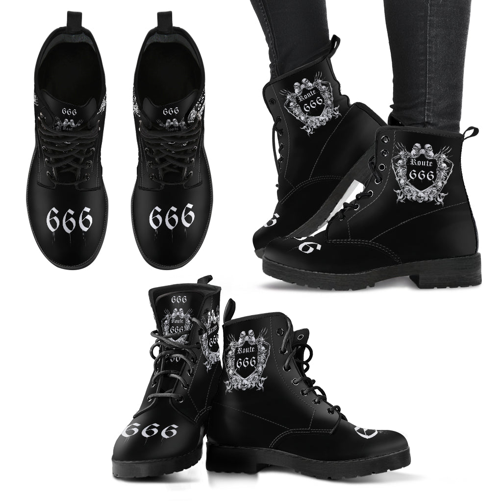 Skull Skeleton Route 666 Leather Boots