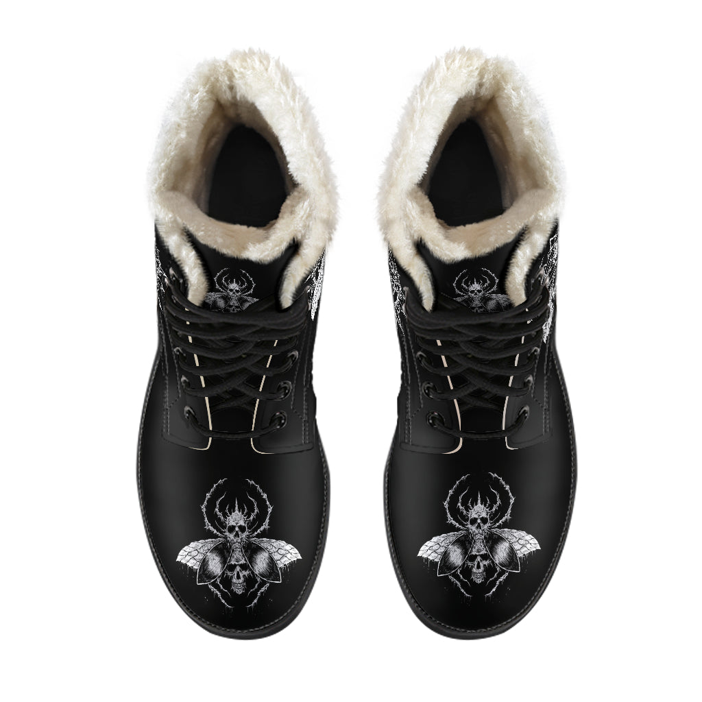 Skull Goth Fly Part 2 Faux Fur Handcrafted Leather Boots