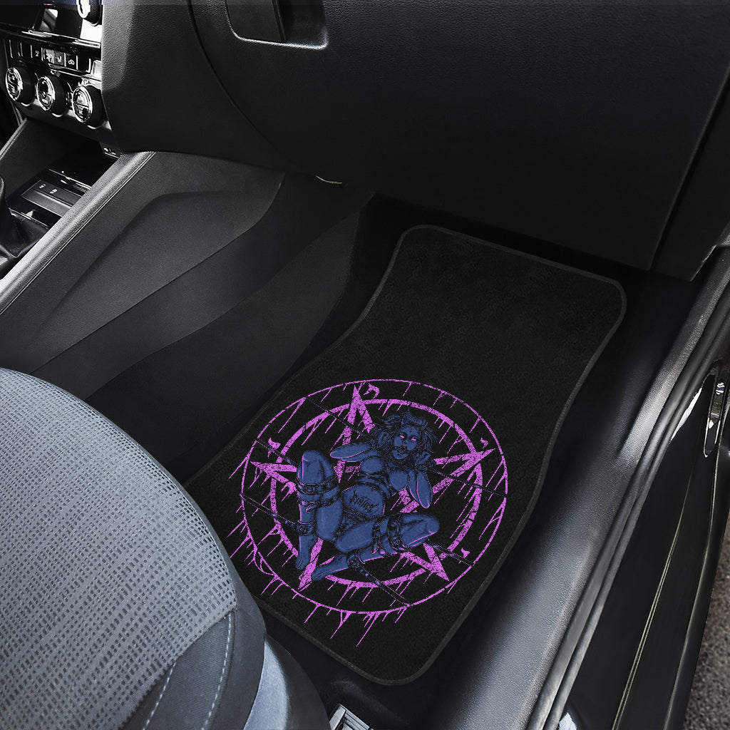 Satanic Pentagram Demon Chained To Sin And Lovin It Car Floor Mats Erotic Blue Pink Set Of 2