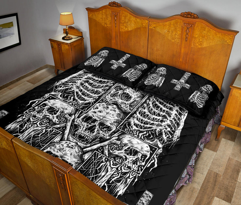 Skull Satanic Cross Quilt 3 Piece Bed Set