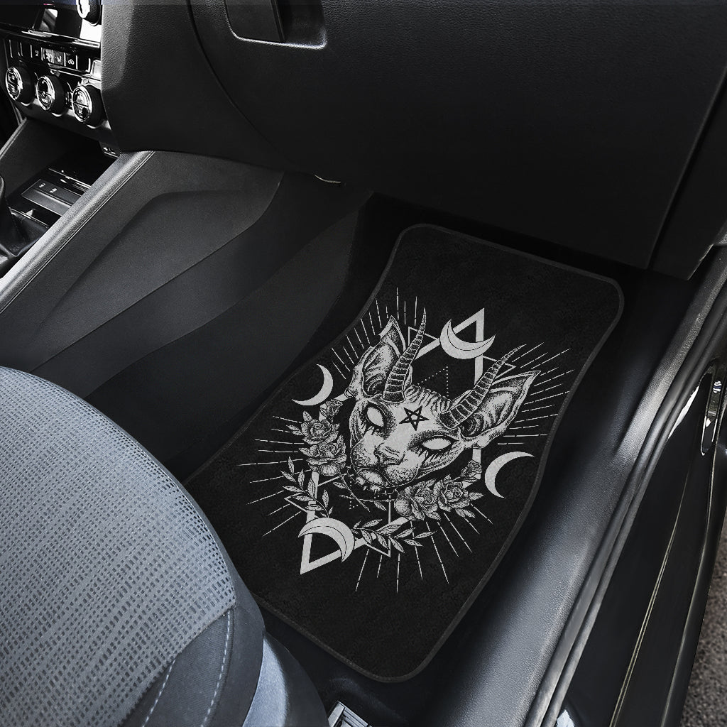 Gothic Occult Black Cat Unique Sphinx Style Awesome Demonic White Eye Front And Back Car Mats