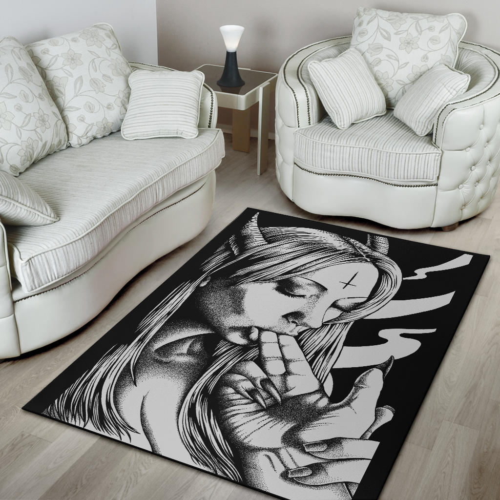 Satanic Demon Satanic Cross Embrace The Master Area Rug Black And White