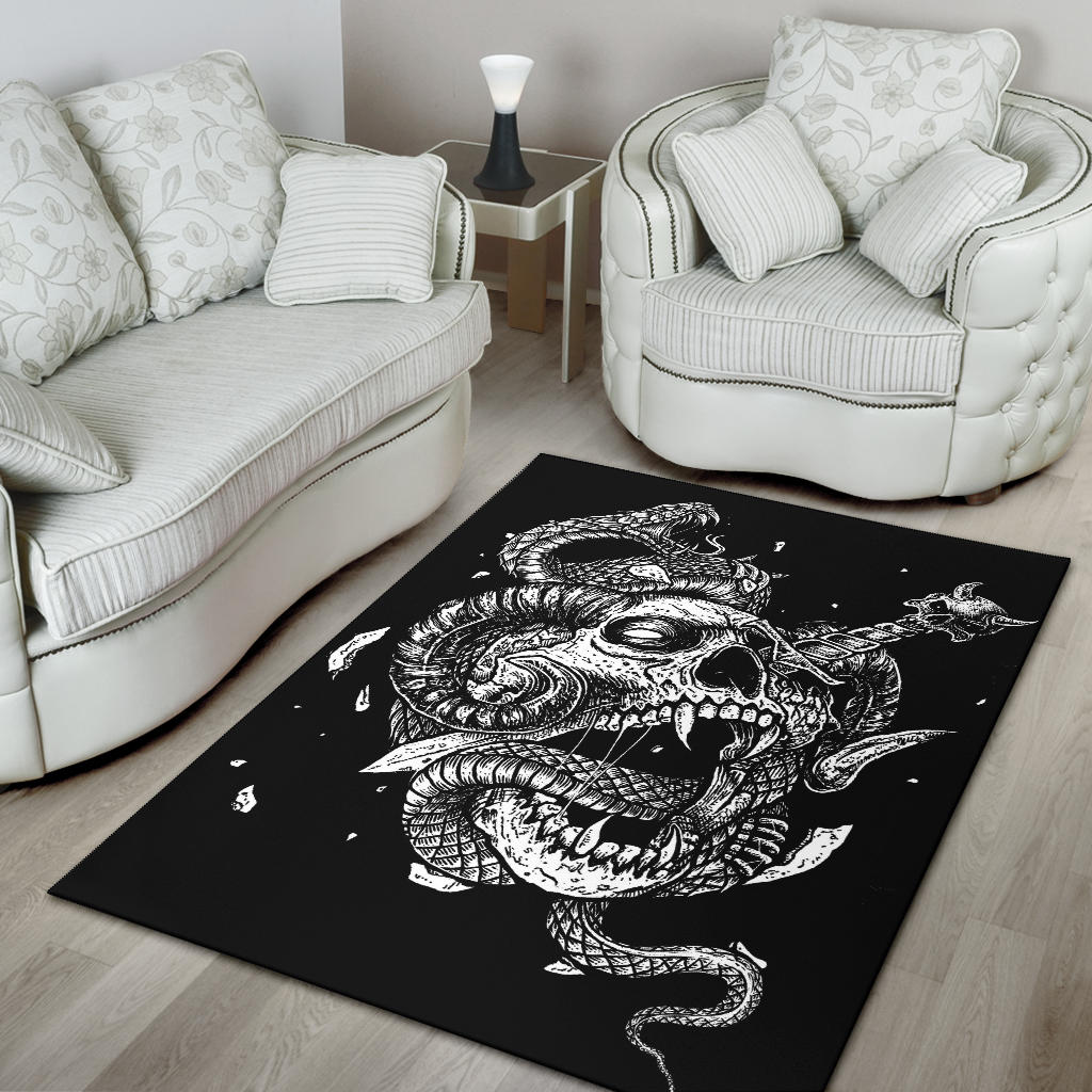 Skull Exploding Demon Dagger Serpent Area Rug