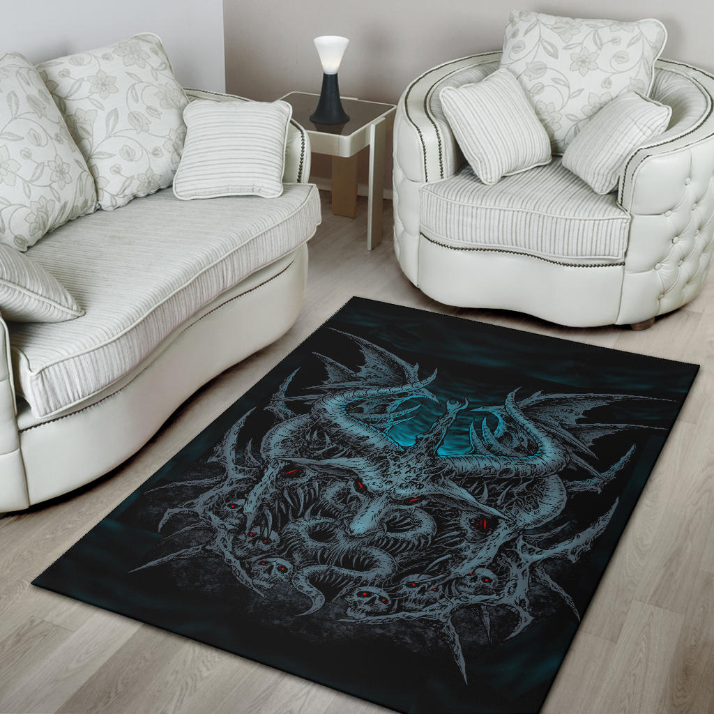 Skull Satanic Goat Demon Wing Area Rug Awesome Blue