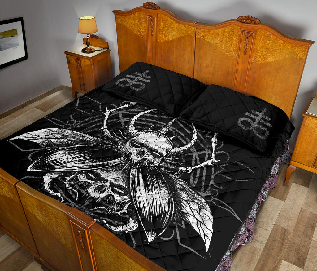 Skull Gothic Satanic Fly Quilt 3 Piece Bed Set