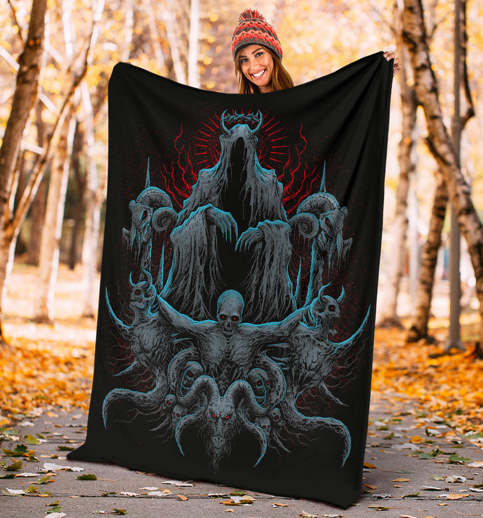 Skull Satanic Goat Demon Impaled and Crucified Blanket Color Version
