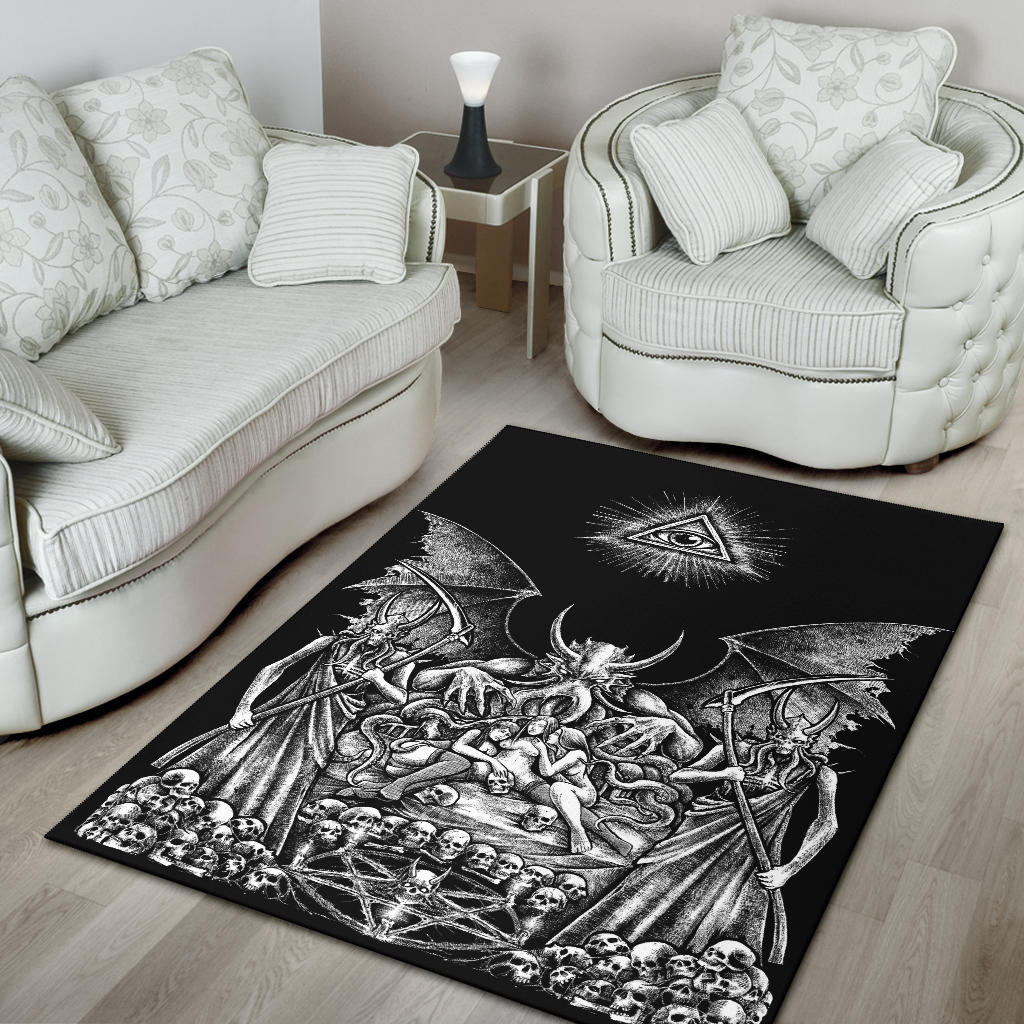 Skull Bat Wing Demon Satanic Pentagram Candle Area Rug