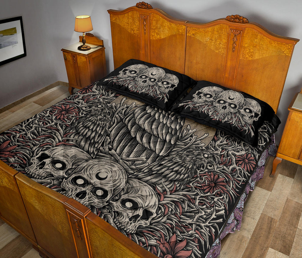 Skull Gothic Occult Crow Eye Quilt 3 Piece Set Wide Color Version