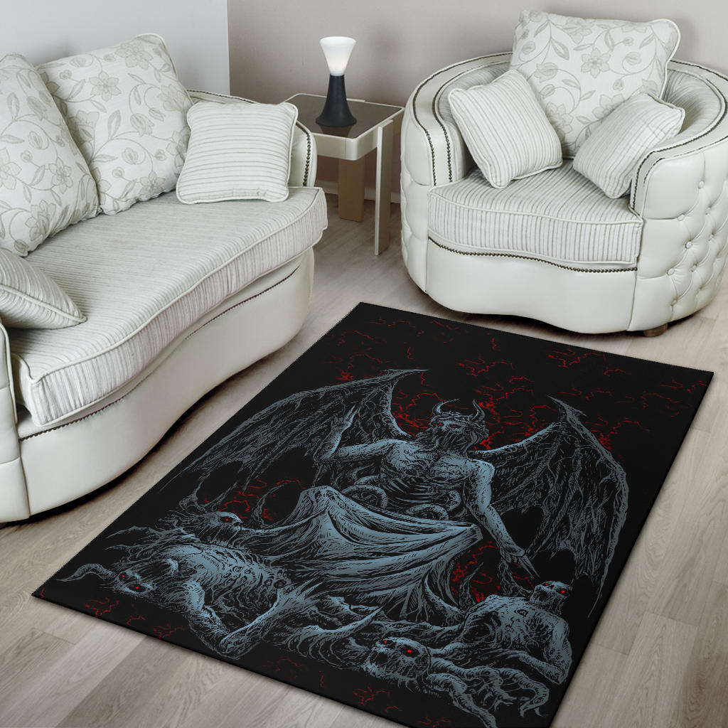 Skull Skeleton Satanic Bat Wing Demon God Area Rug Color Version