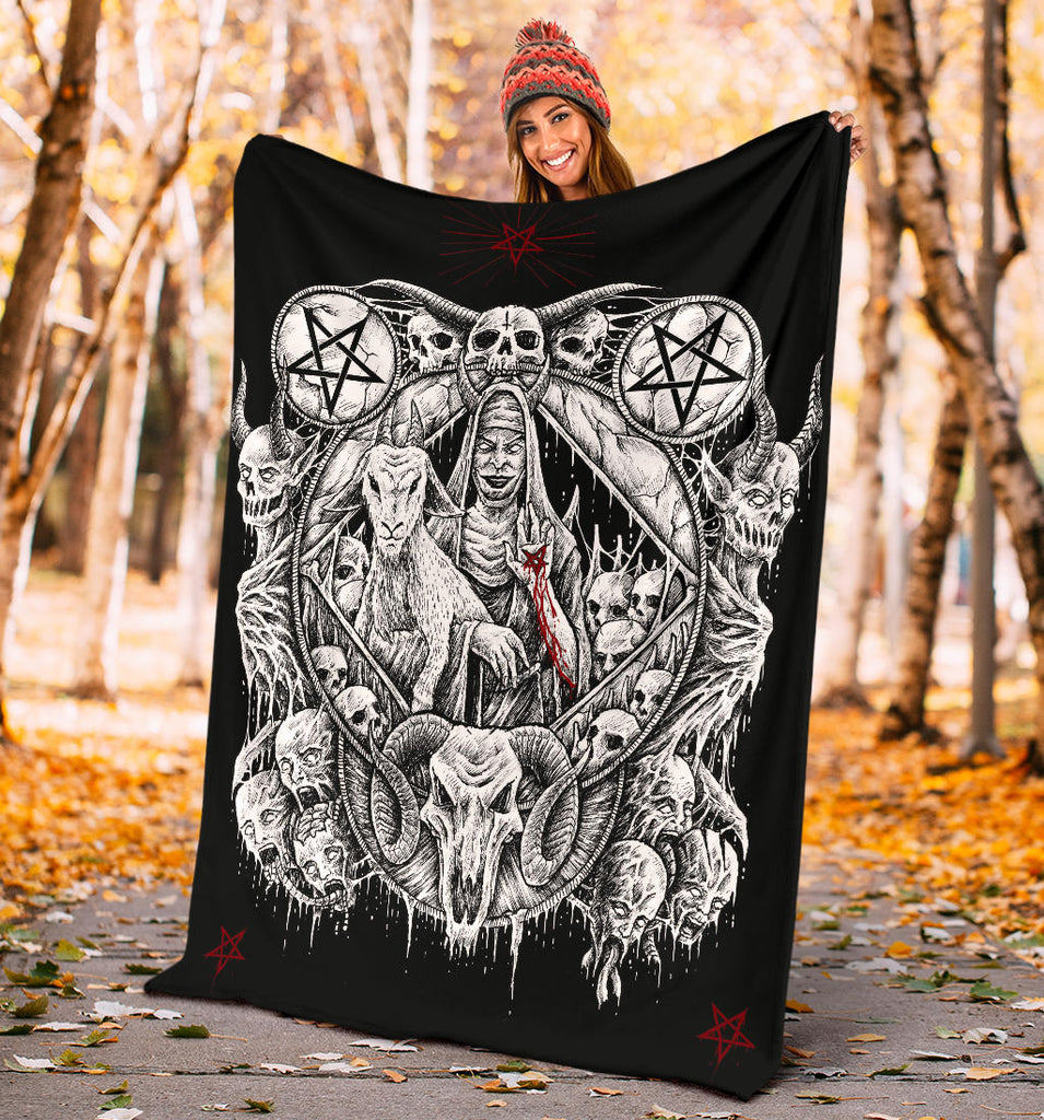 Skull Satanic Pentagram Demon Virgin Nun Goat Blanket