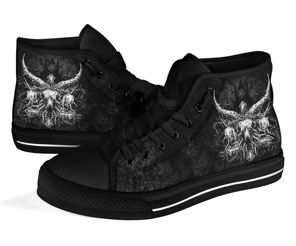 Skull Satanic Cross Crowned Goat With Satanic Pentagram Night Church High Tops