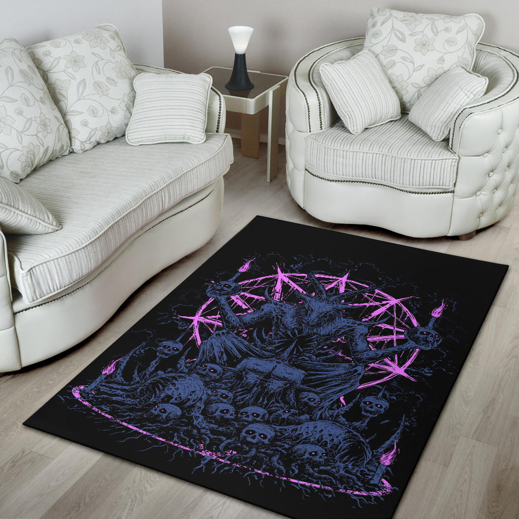 Skull Skeleton Satanic Goat Eternal Impaled Torment Skull Candle Trophy Area Rug New Cool Night Blue Pink-