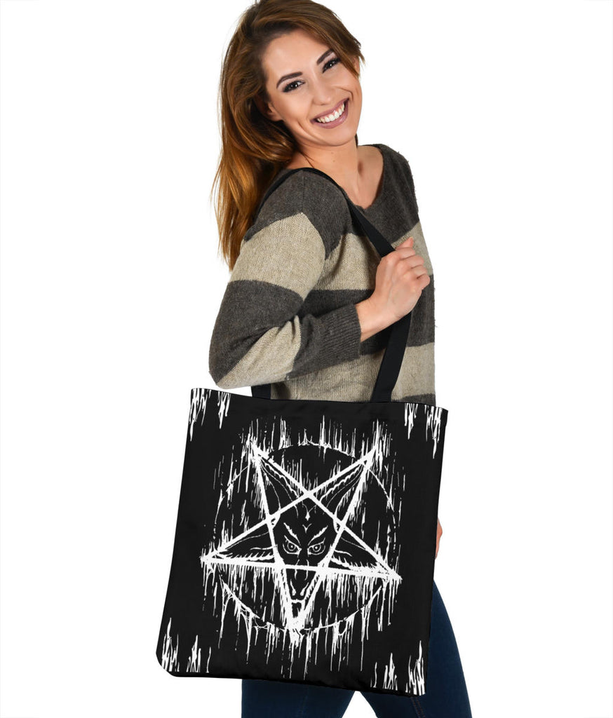 Satanic Inverted Melting Pentagram Large Tote Bag