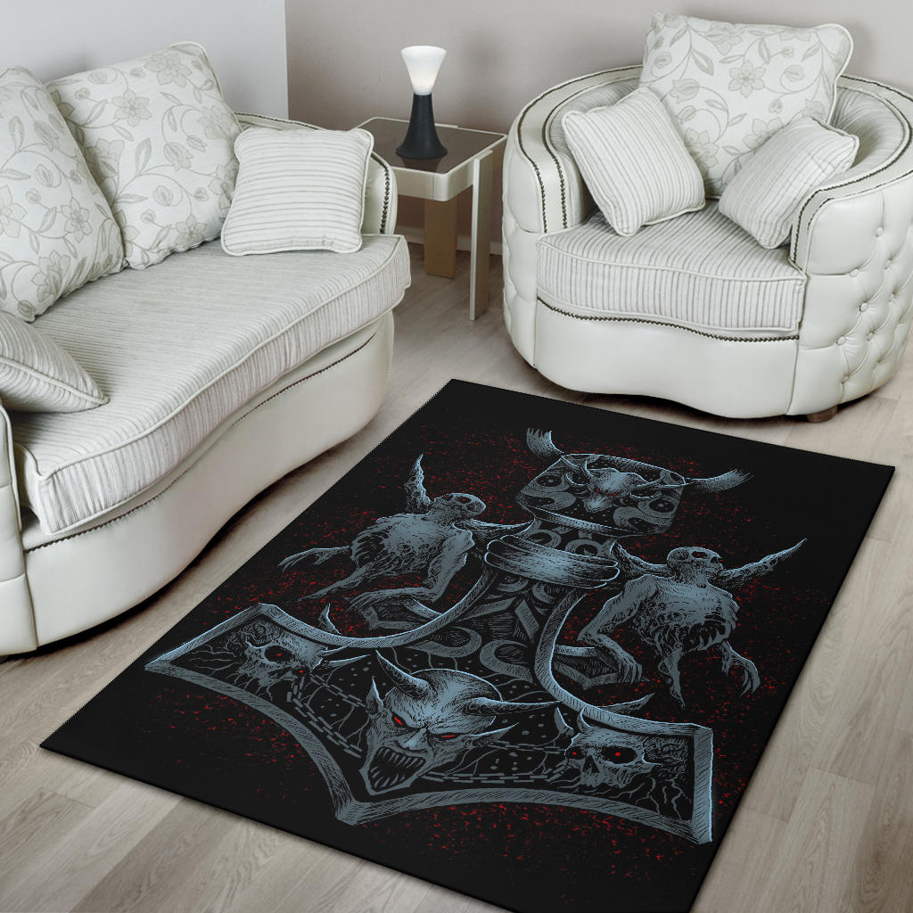 Skull Skeleton Thor's Hammer Demon Chain Area rug Color Version