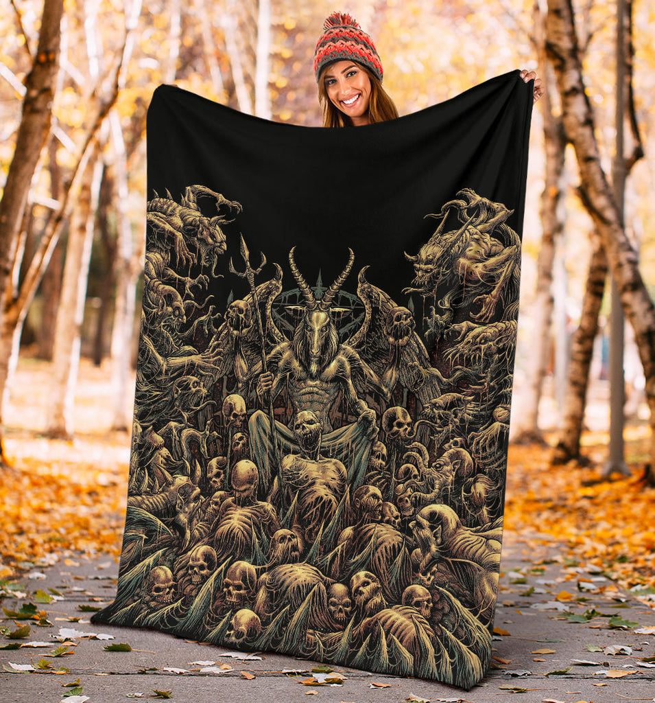 Skull Winged Satanic Goat Demon Zombie Galore Throne Blanket Color