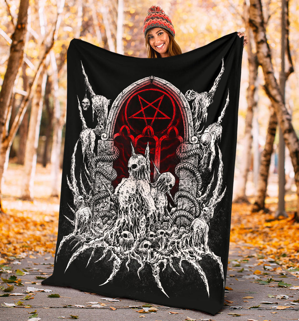 Skull Satanic Pentagram Shrine New Red With White Blanket