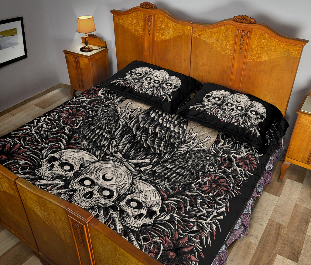 Skull Gothic Occult Crow Eye Quilt New Dark Color White Skull 3 Piece Set