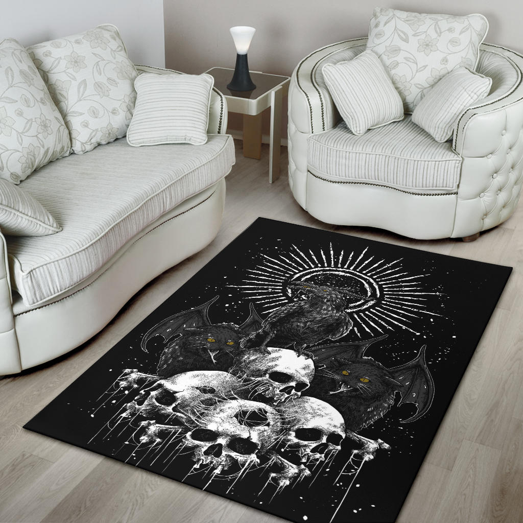 Cryptid Area Rug Skull Goth Occult Raven Demon Bat Wing Cat Area Rug – blended extreme