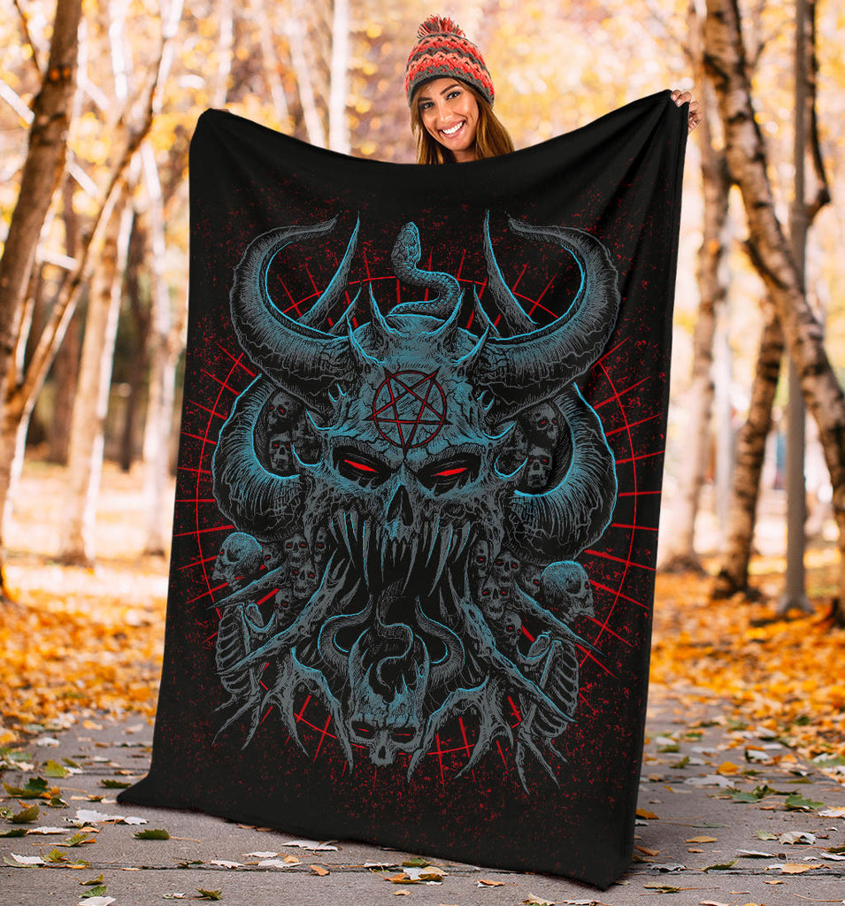 Skull Satanic Pentagram Evil As Hell Demon Serpent  Blanket