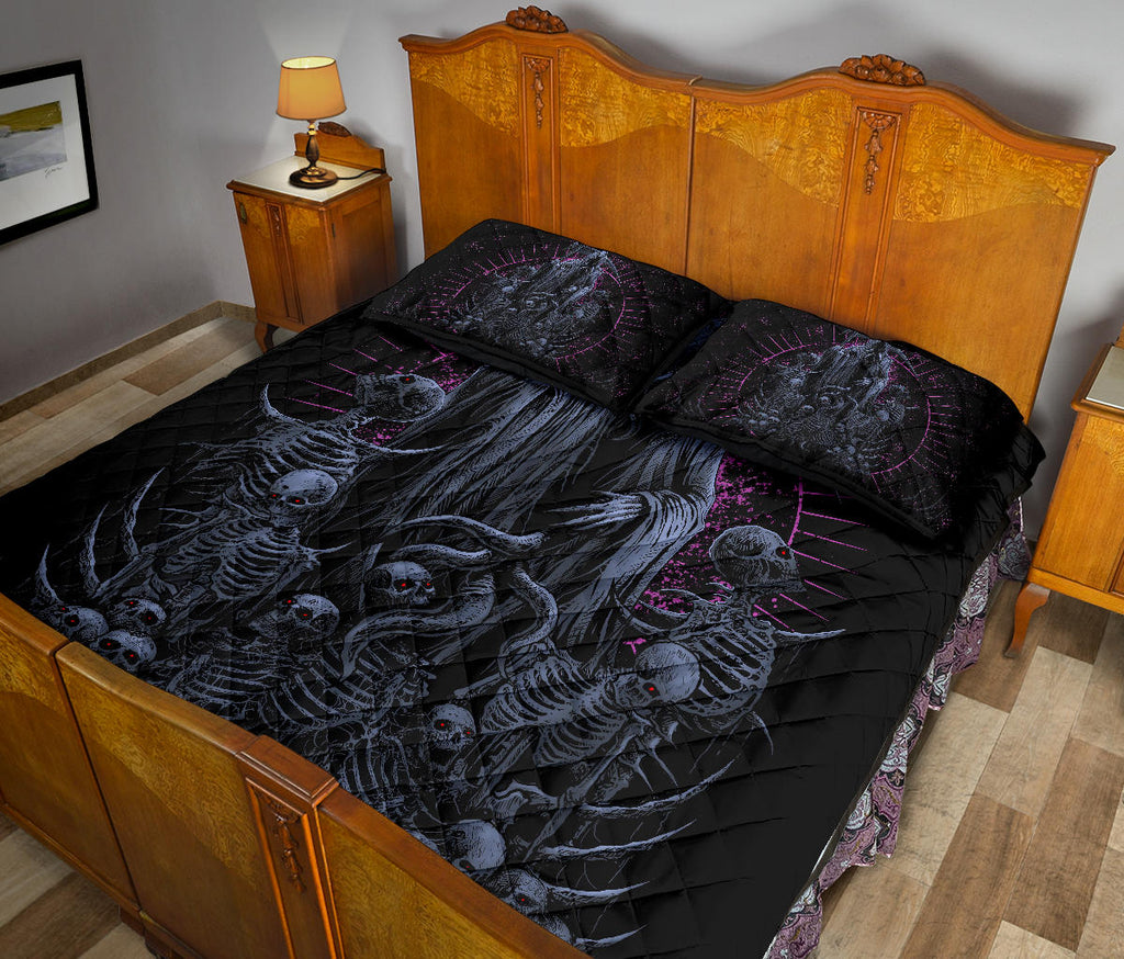 Skull Reaper Claw Demon 3 Piece Quilt Set Awesome Night Blue Pink