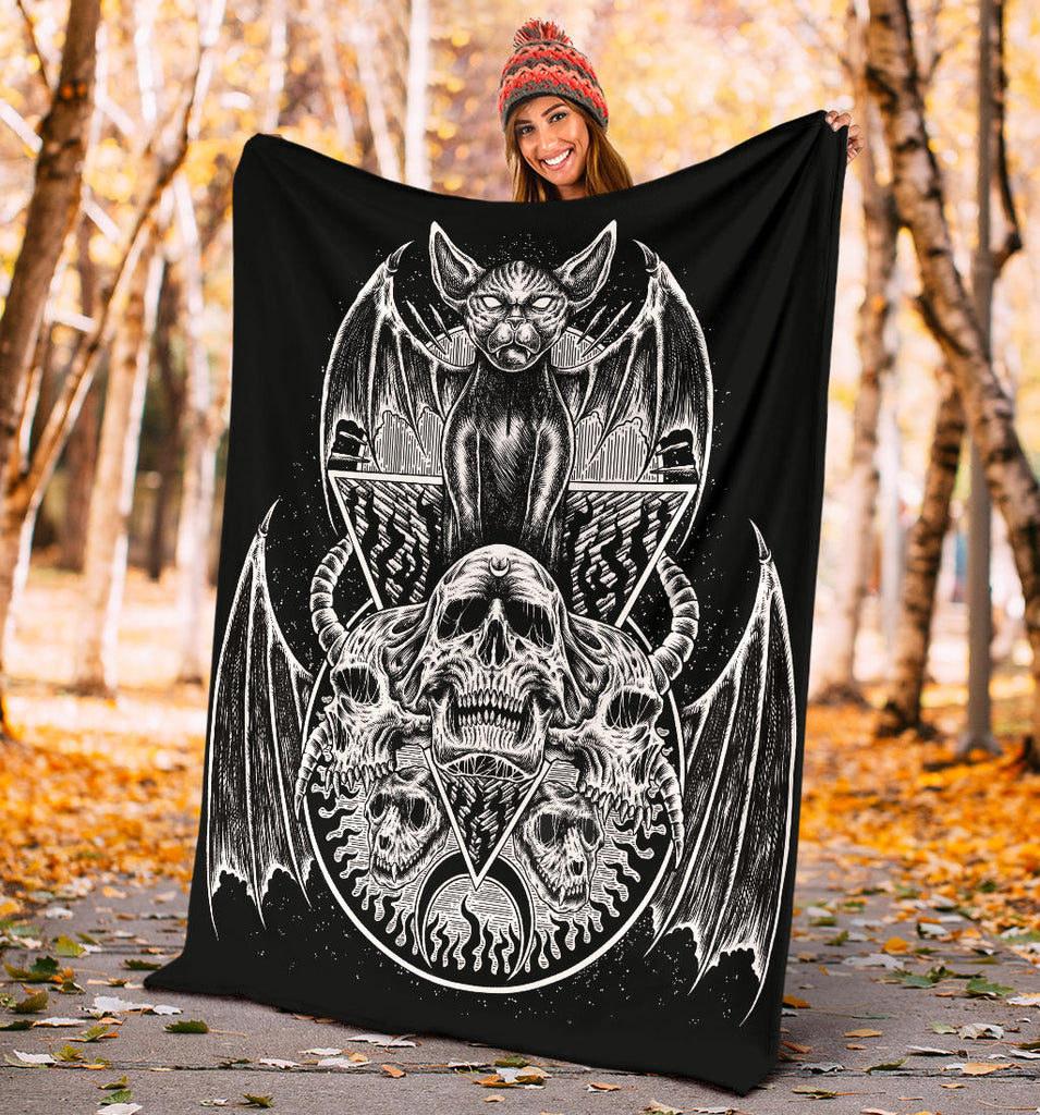 Skull Gothic Bat Wing Demon Cat Blanket