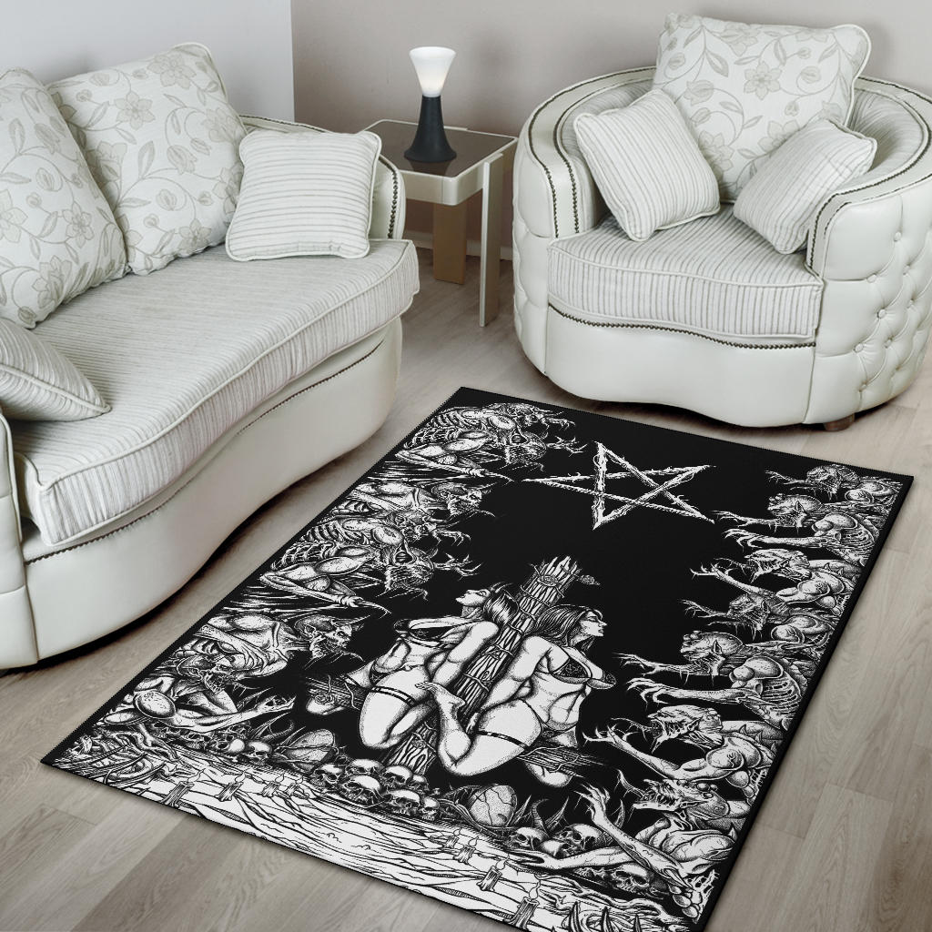 Skull Satanic Wood Cross Demon blitzkrieg Area Rug Black And White Edited Version