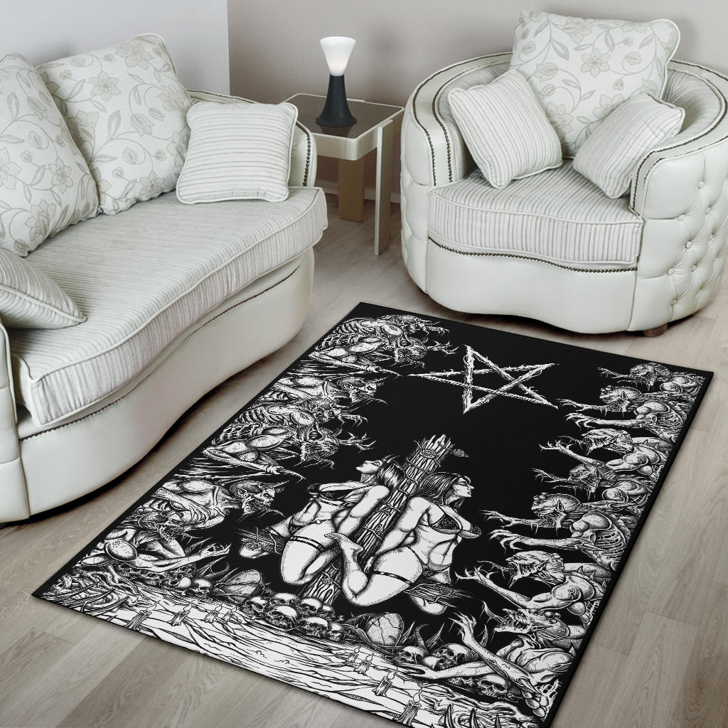 Satanic Area Rug Skull Satanic Wood Cross Demon blitzkrieg Area Rug Black And White Edi ...