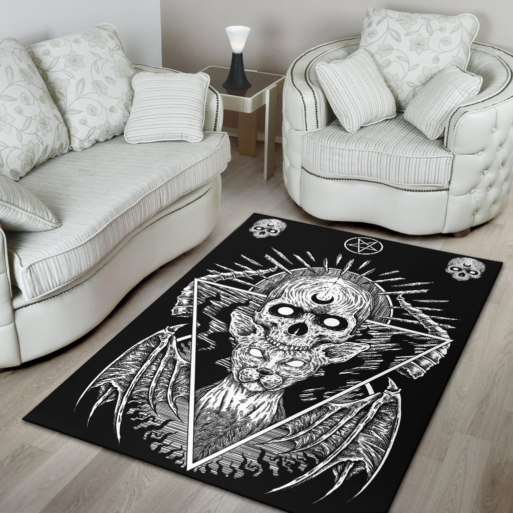 Gothic Skull Demon Cat With Inverted Pentagram Rug