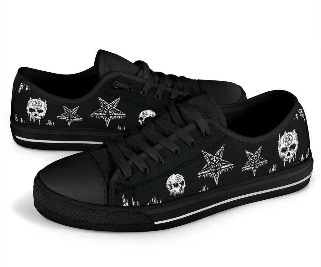 Skull Satanic Pentagram Drip Low Tops With Pentagram Skull Heads