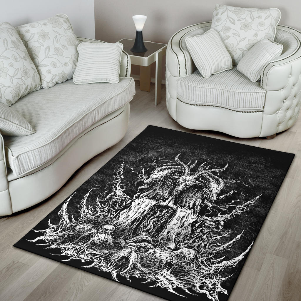 Skull Satanic Goat Original Large Print Area Rug Black And White