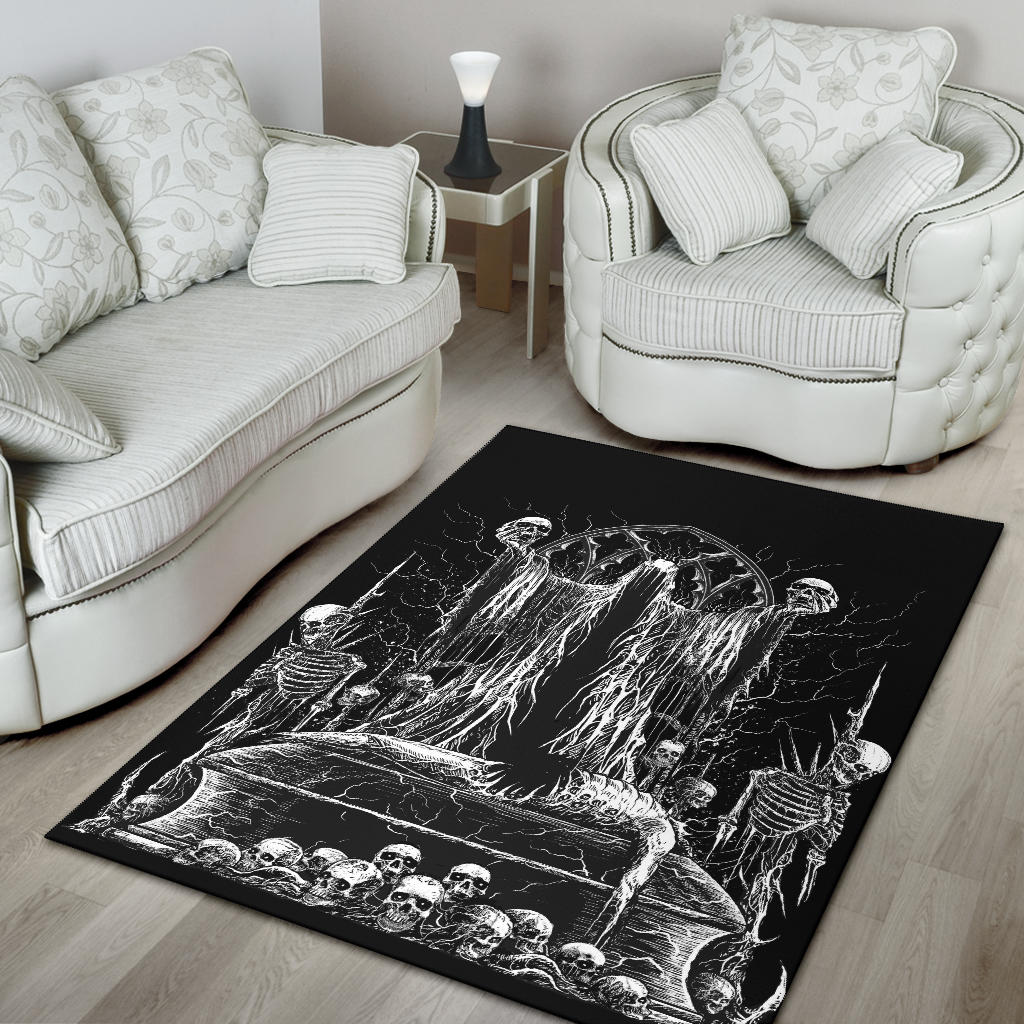 Dead Body Rug Skull Hooded Demon Impaled Coffin Shrine Area Rug Black And White ...