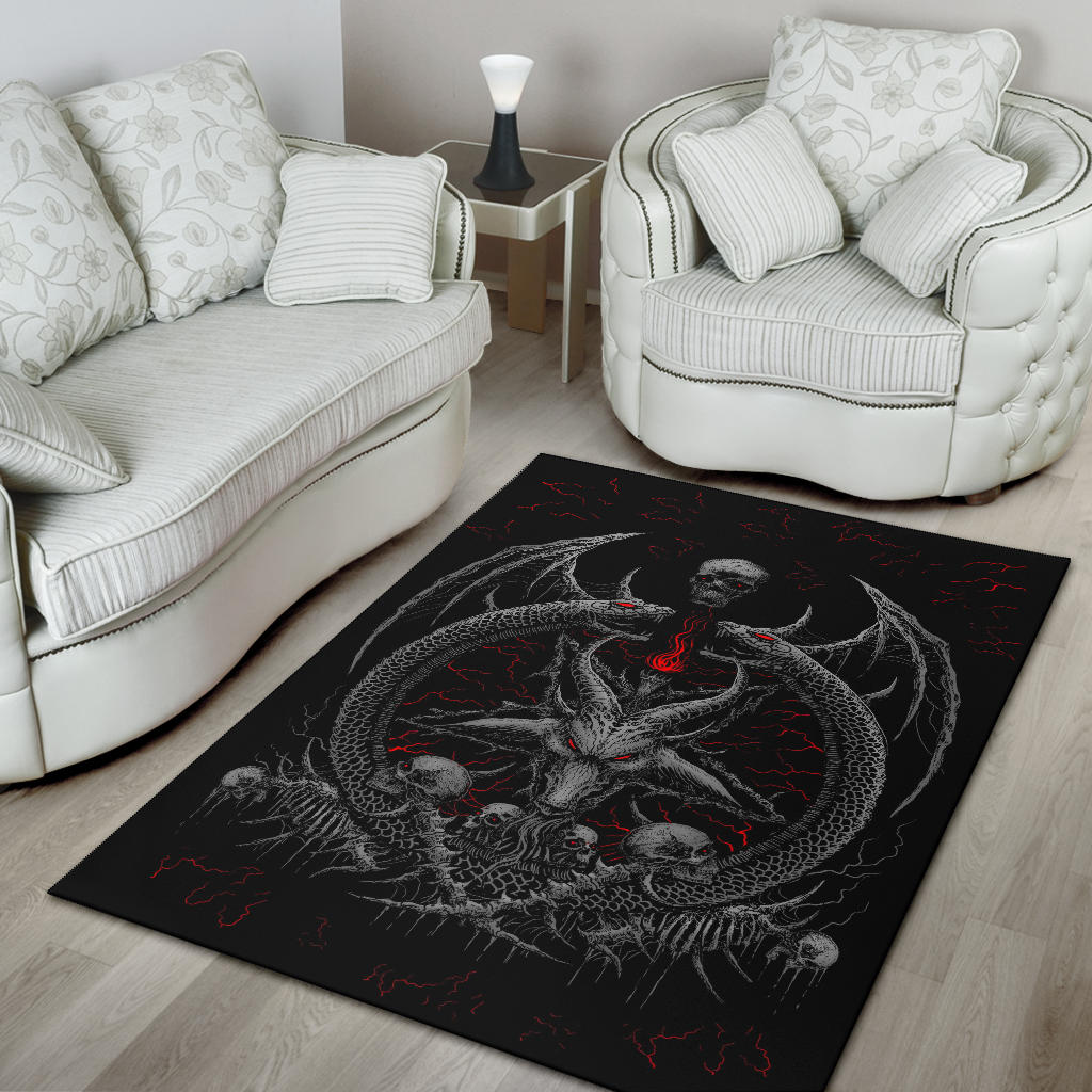 Skull Demon Satanic Goat Satanic Pentagram Serpent Area Rug Silver Red