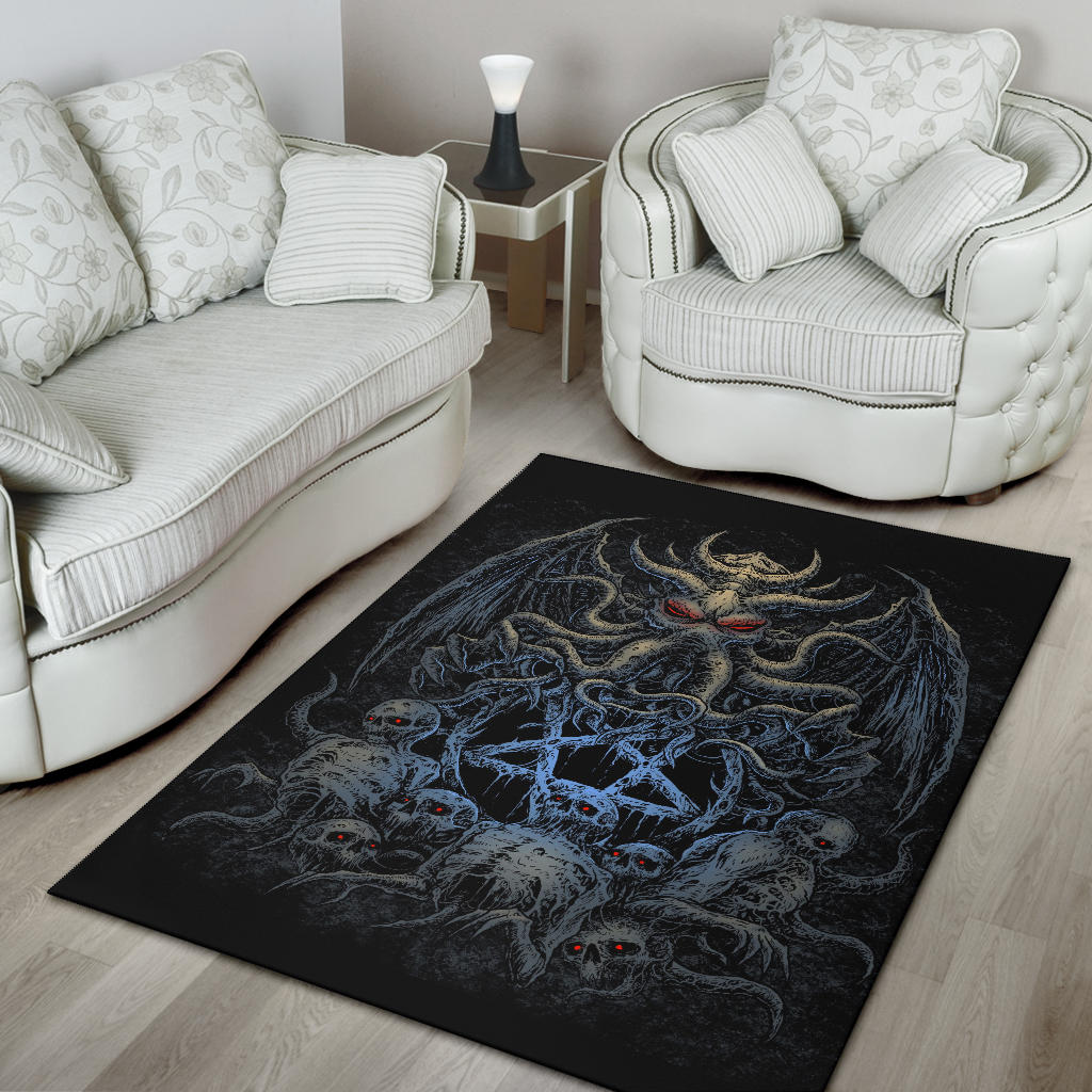 Skull Skeleton Demon Octopus Satanic Pentagram Area Rug Night Blue Version