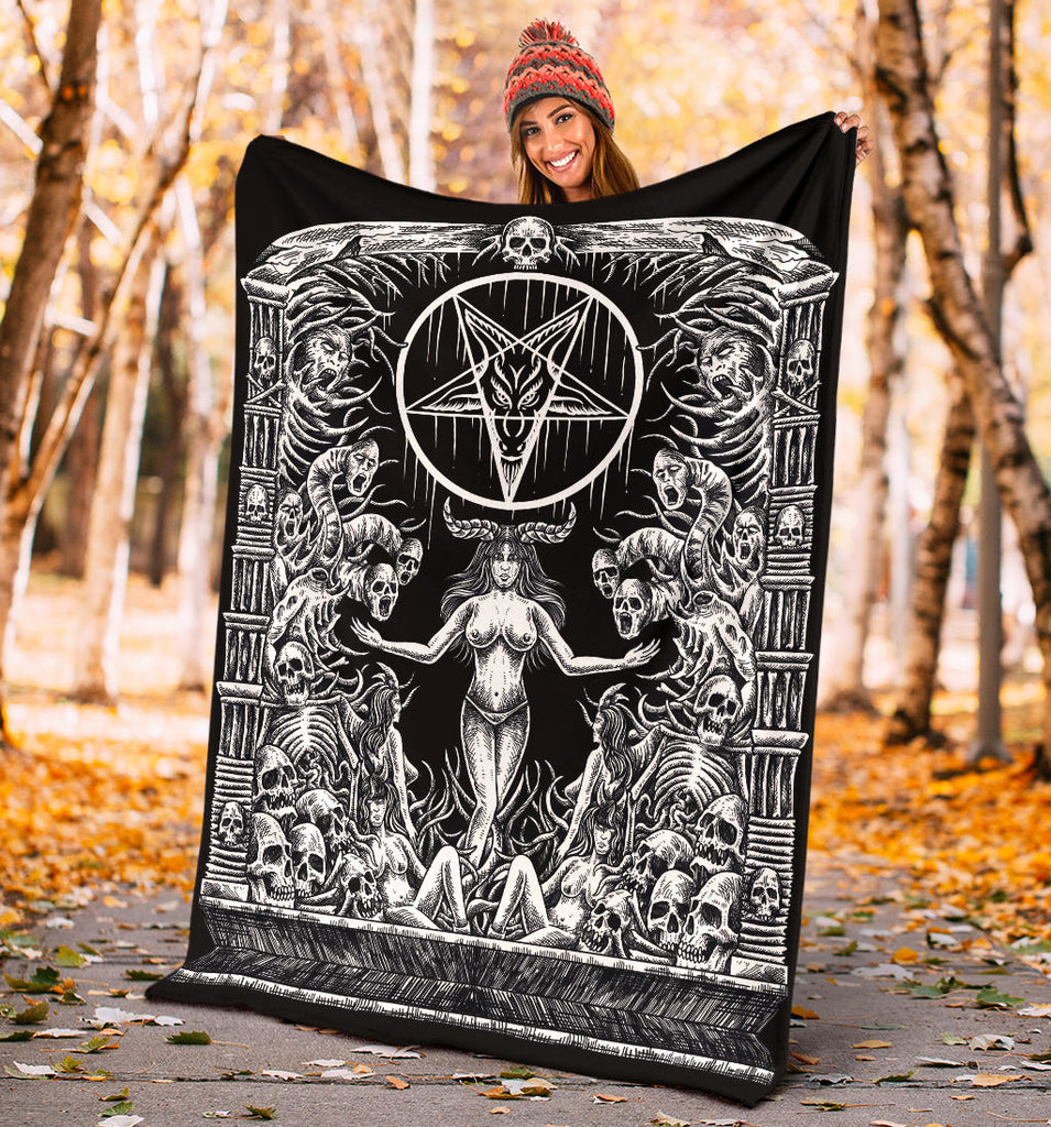 Skull Satanic Pentagram Demon Shrine Blanket