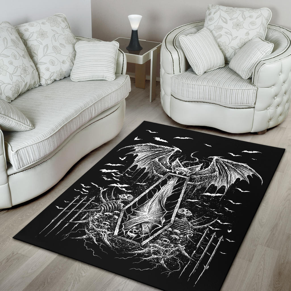 Skull Batwing Skeleton Coffin Shroud Area Rug Awesome Black And White
