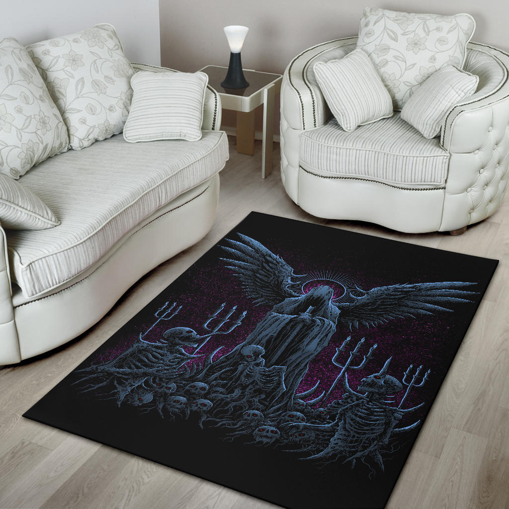 Skull Skeleton Gothic Hooded Wing Demon Sword Area Rug Awesome Night Blue Pink