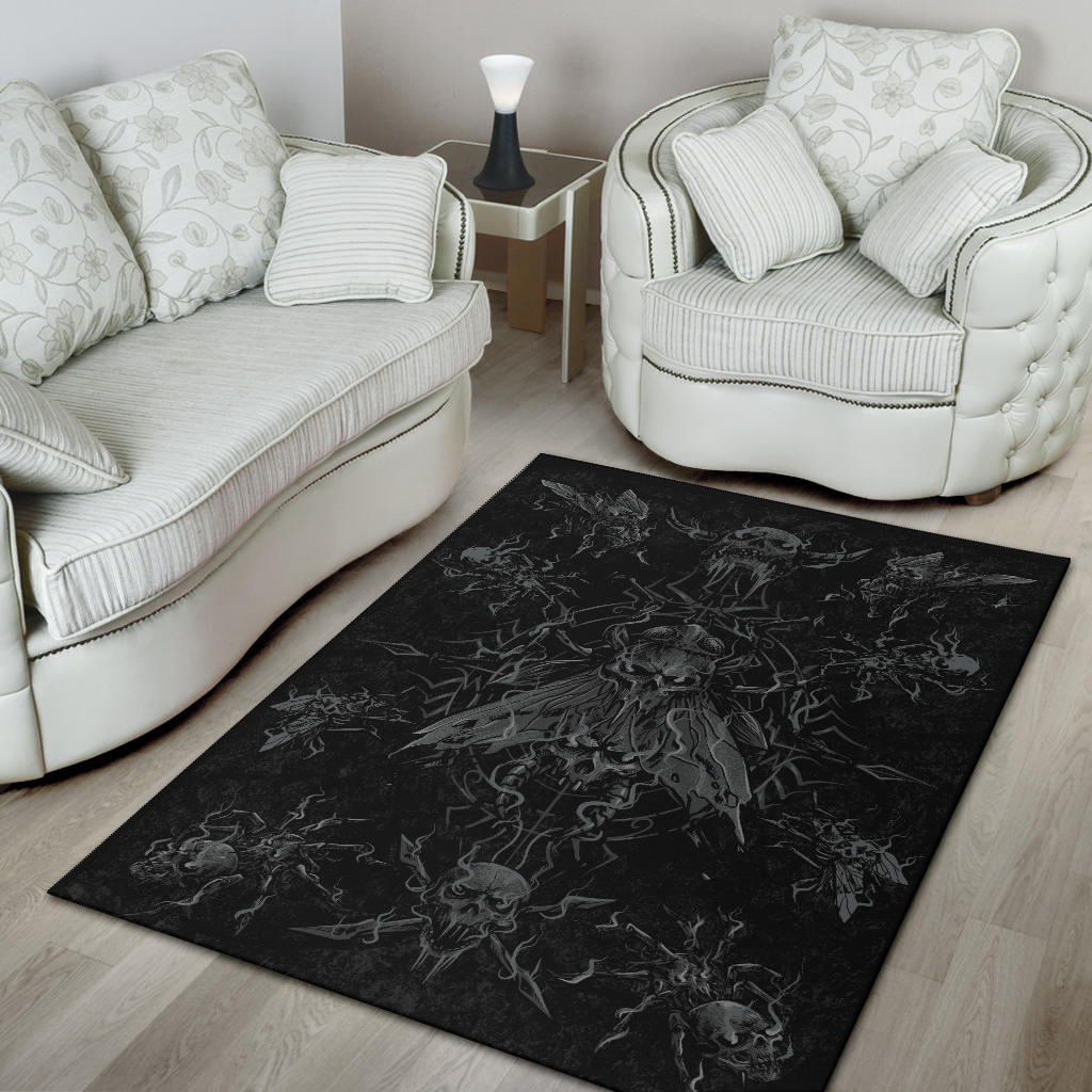 Skull Goth Evil Spider Fly Area Rug Dark Version