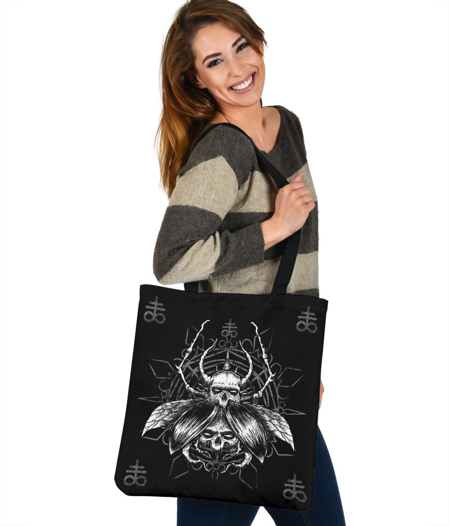 Skull Gothic Satanic Fly Large Tote Bag