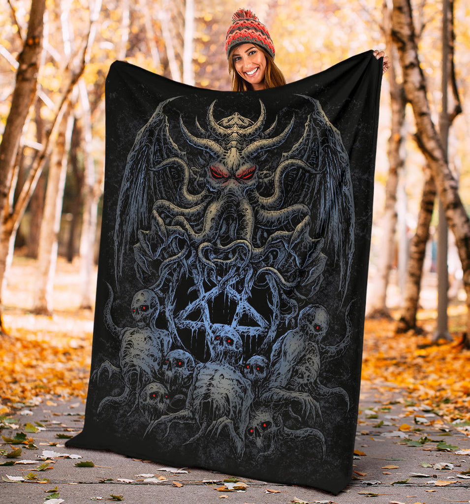 Skull Skeleton Demon Octopus Satanic Pentagram Blanket Night Blue Version