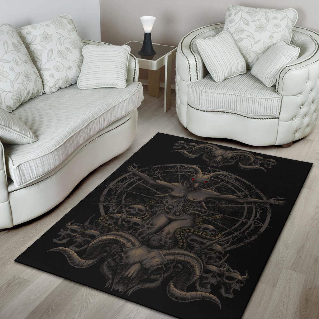 Satanic Skull Demon Goat Woman With Serpents Rust Red Eye Version Area Rug