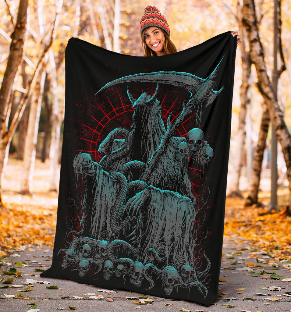 Skull Serpent Hooded Reaper Demon Skull Trophy Blanket Color Version