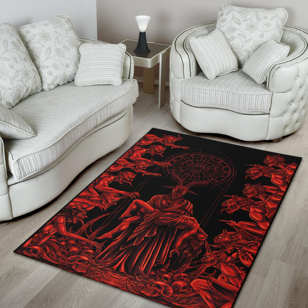 Skull Baphomet Goat Demon Frenzy Area Rug Blood Red