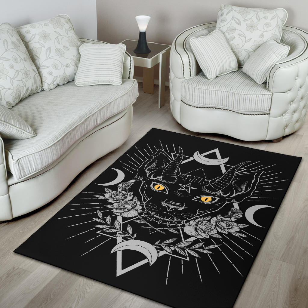Gothic Occult Black Cat Unique Sphinx Style Area Rug Awesome Color Color Version