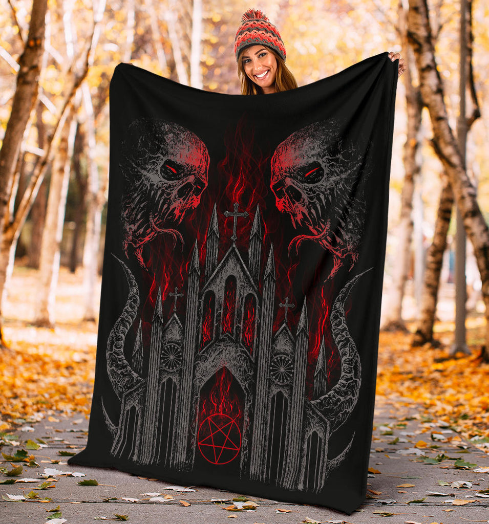 Skull Demon Satanic Pentagram Church Flame Blanket