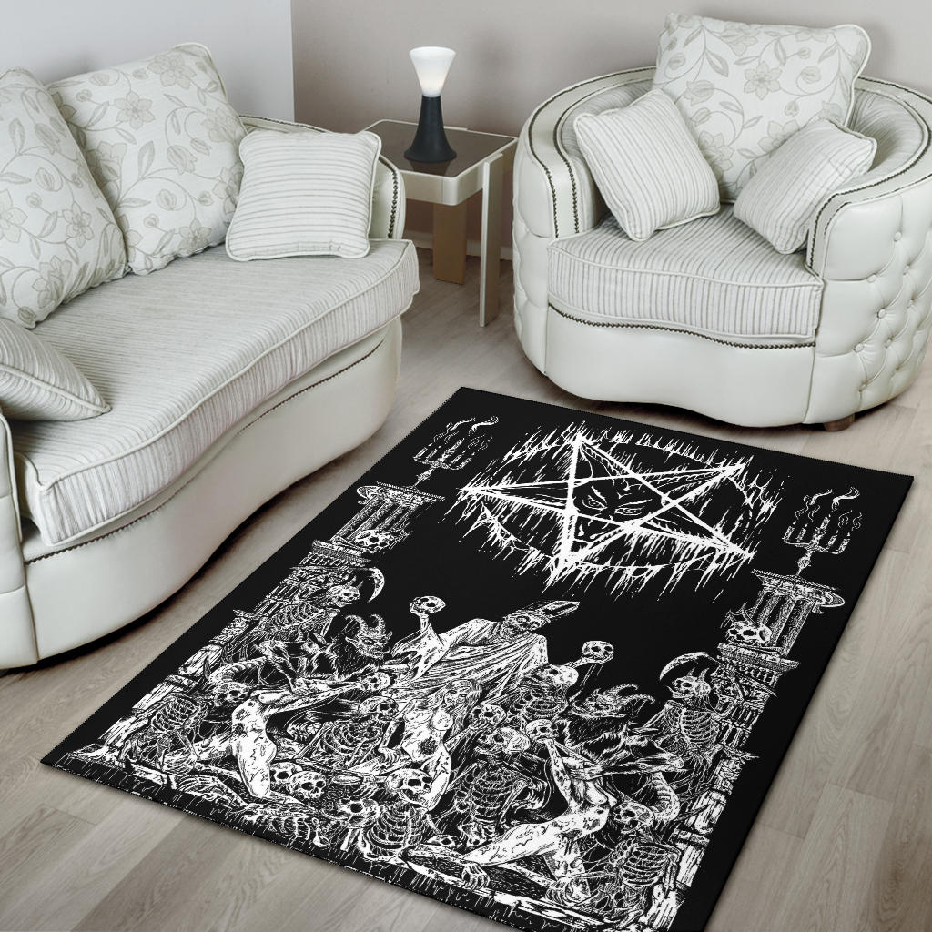 Skull Demon Satanic Pentagram Drip Doom Priest Area Rug