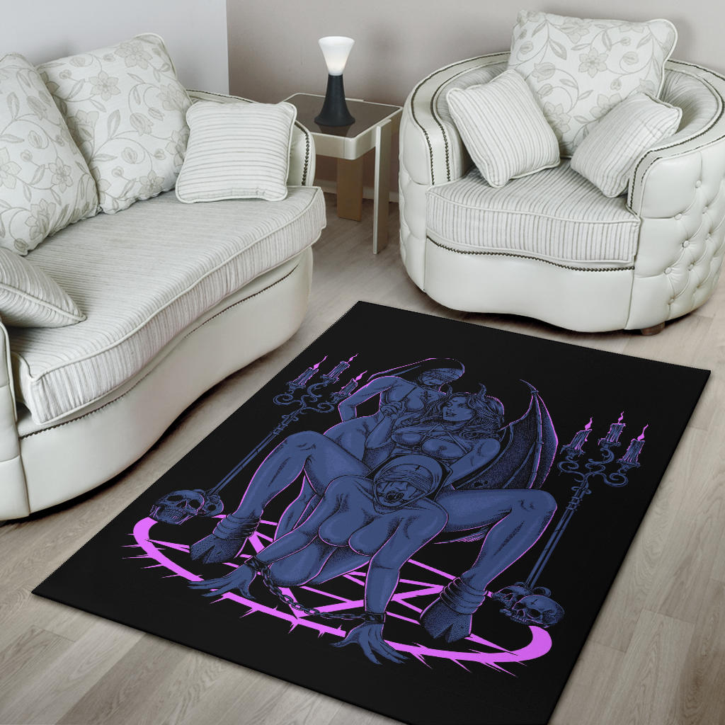 Skull Satanic Pentagram Candle Satanic Cross Erotic Possession Area Rug Sexy Wild Blue Pink
